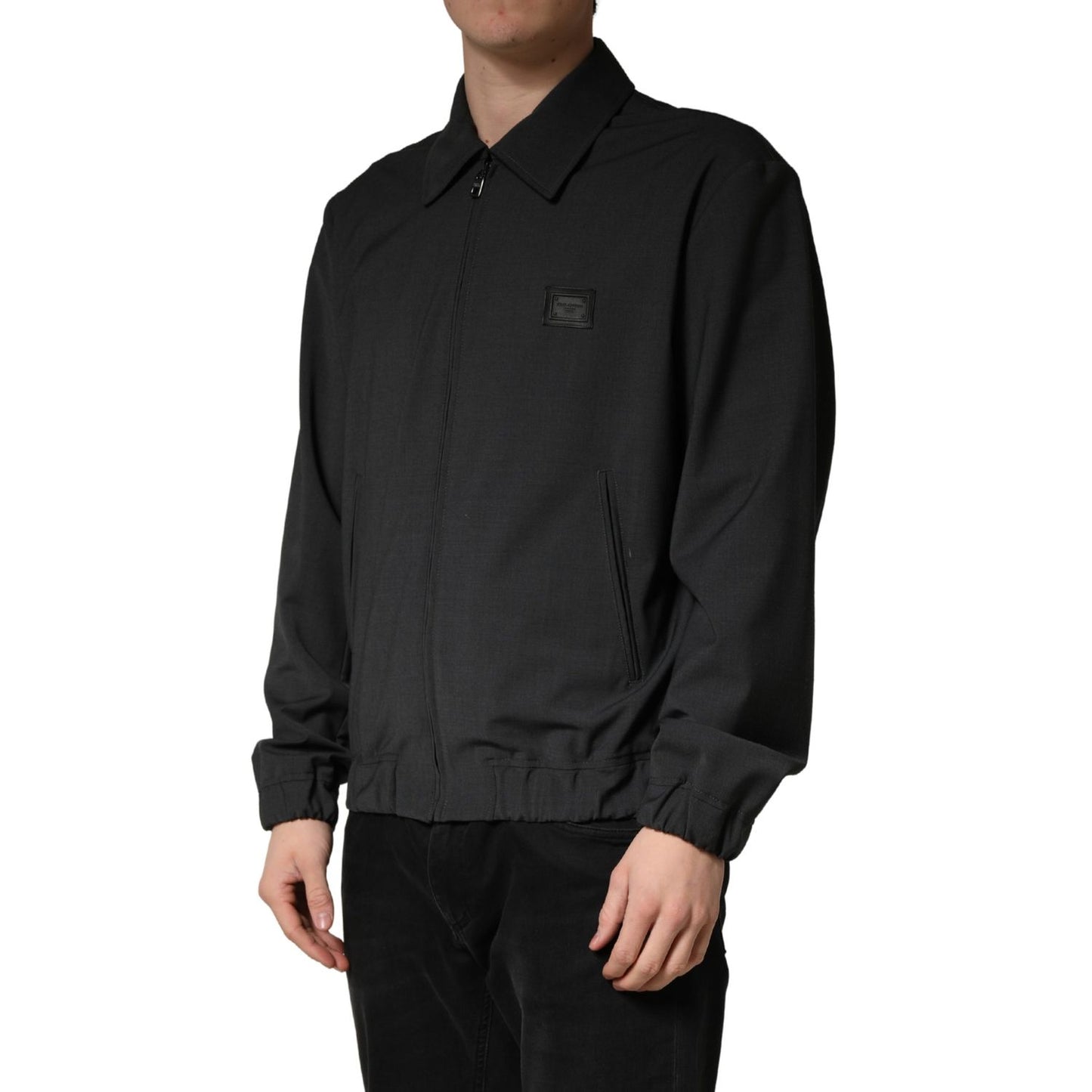 Dolce & Gabbana Black Wool Logo Full Zip Men Bomber Jacket