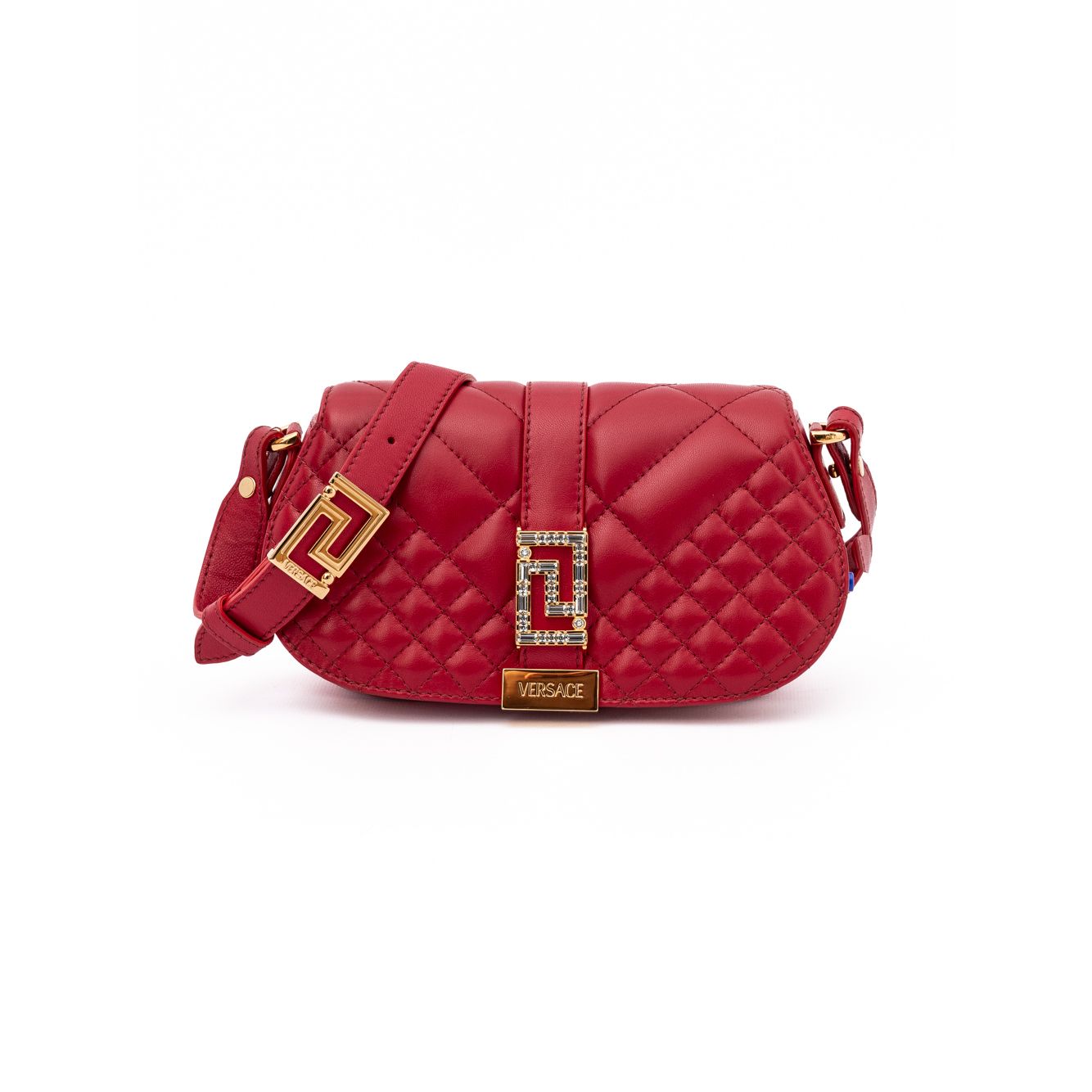Versace Red Leather Quilted Shoulder Strap Bag