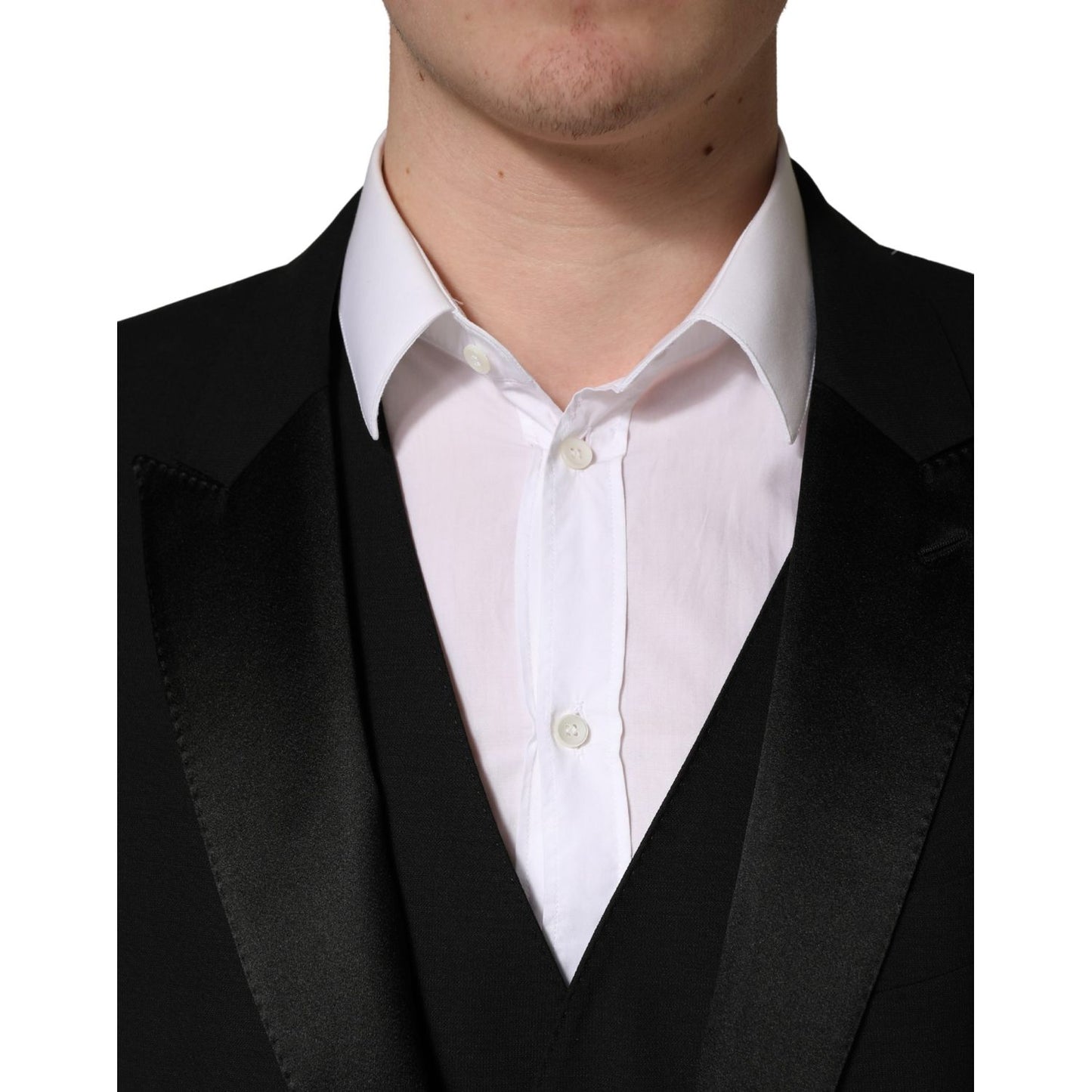 Dolce & Gabbana Black Wool Silk Saxophone Slim Fit 3Pc Suit