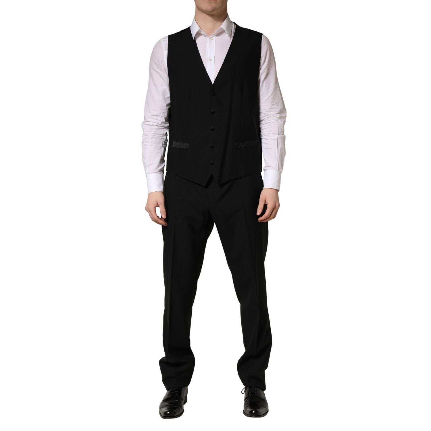 Dolce & Gabbana Black Wool Silk Saxophone Slim Fit 3Pc Suit