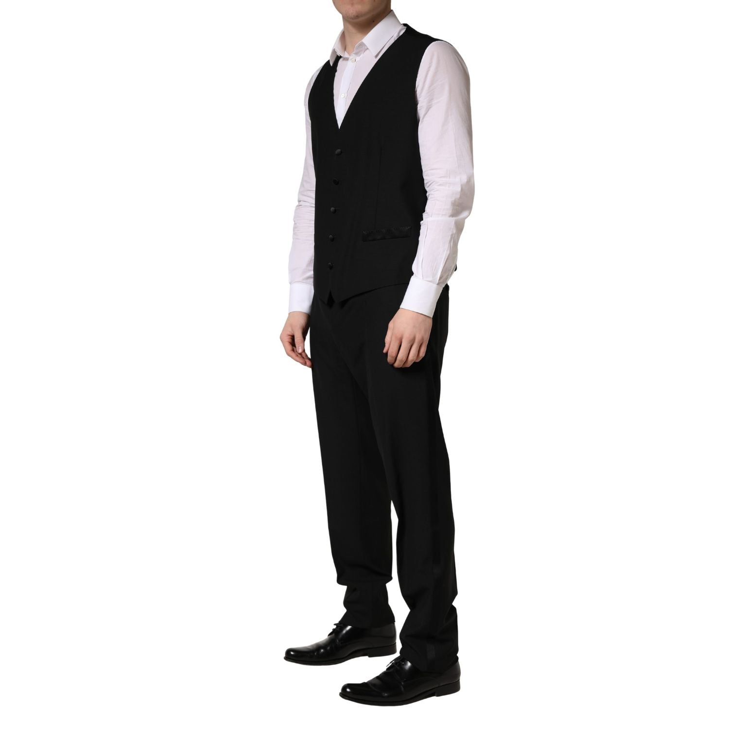 Dolce & Gabbana Black Wool Silk Saxophone Slim Fit 3Pc Suit