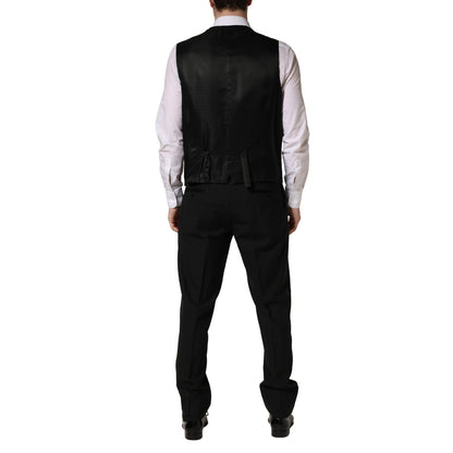 Dolce & Gabbana Black Wool Silk Saxophone Slim Fit 3Pc Suit