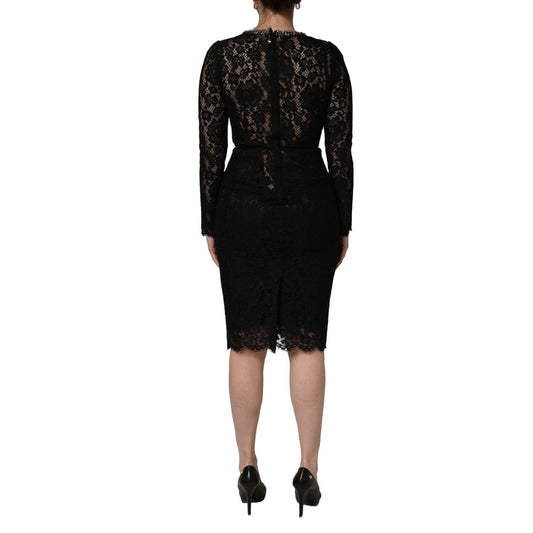 Dolce & Gabbana Black Crystal Embellished Sheath Midi Dress