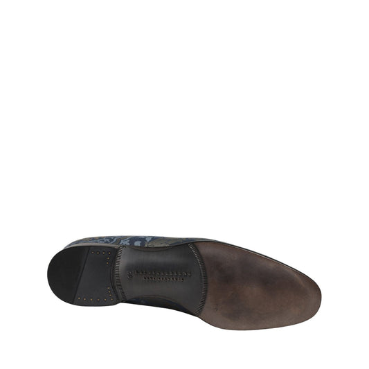 Dolce & Gabbana Blue Floral Brocade Slip On Loafers Shoes