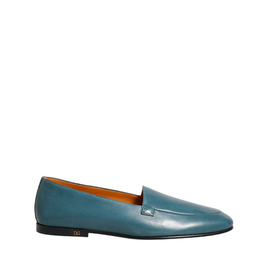 Dolce & Gabbana Blue Leather Logo Slip On Men Loafers Shoes