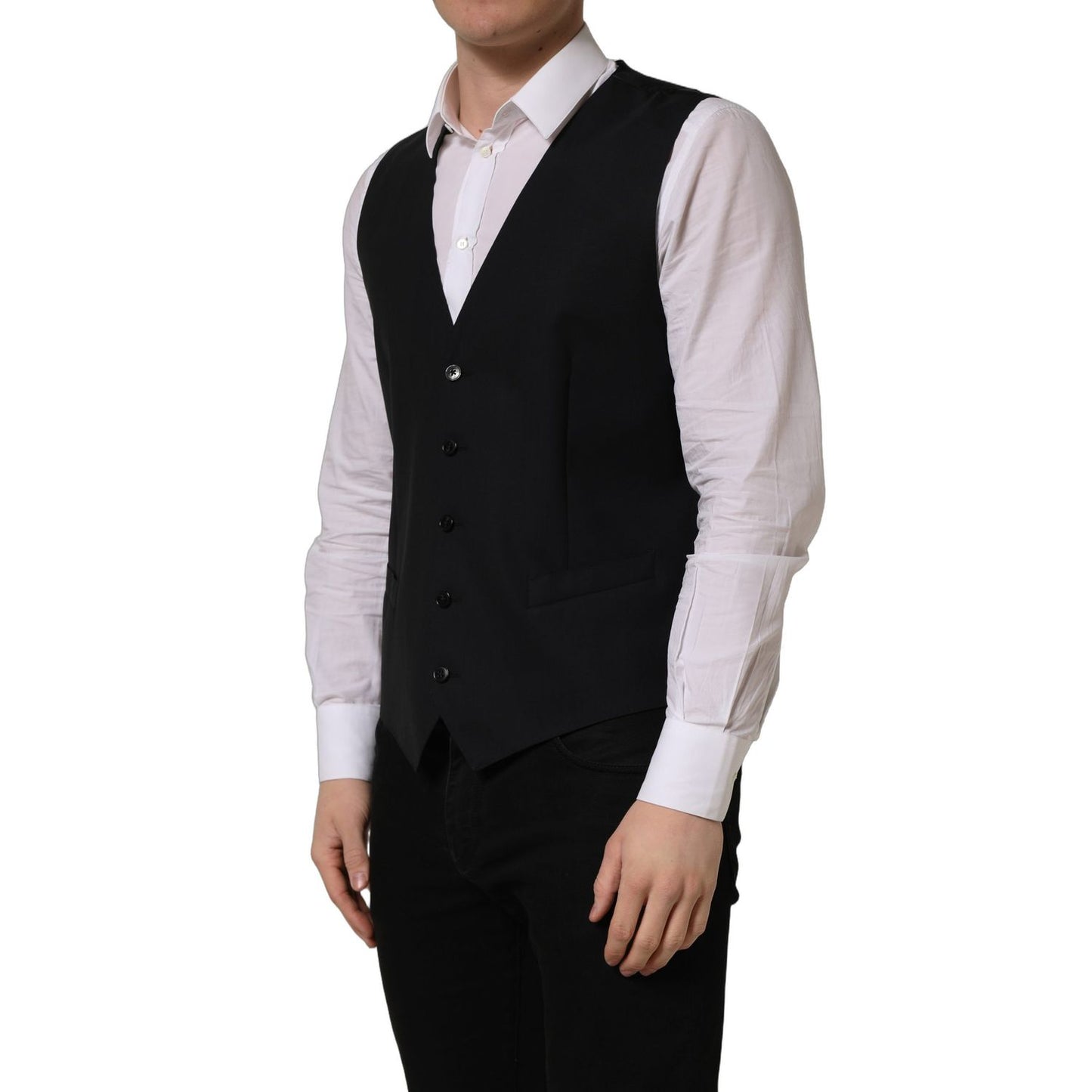 Dolce & Gabbana Black Wool Single Breasted Waistcoat Vest