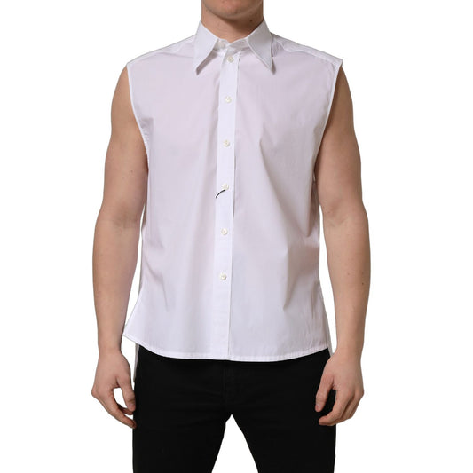 Dolce & Gabbana White Cotton Sleeveless Formal Dress Shirt