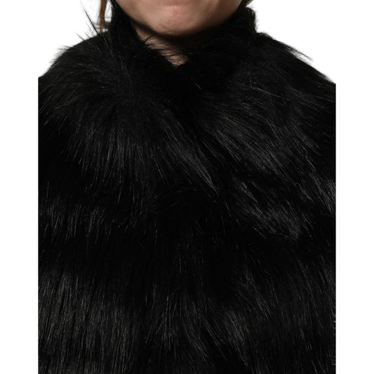Dolce & Gabbana Black Acrylic Faux Fur Sleeveless Vest Jacket