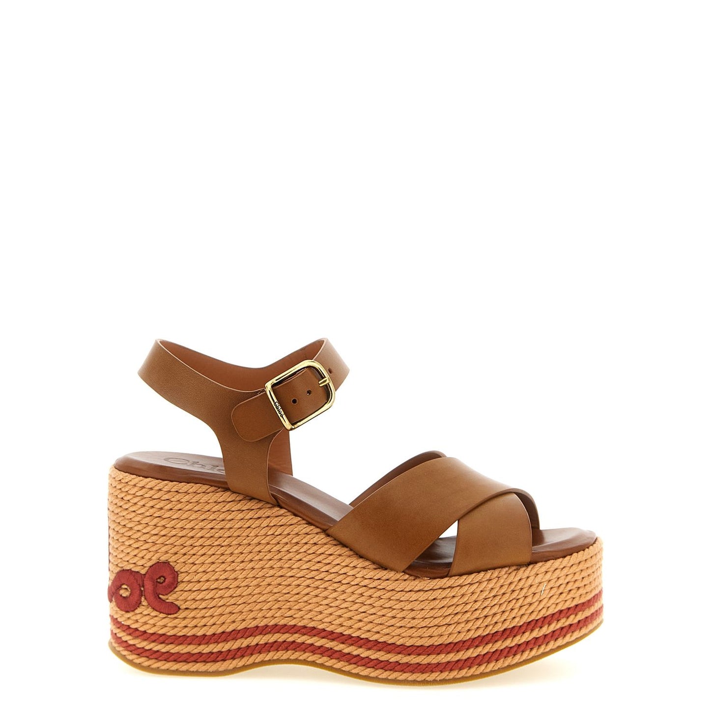 Chloé Brown Calfskin Wedge Sandals