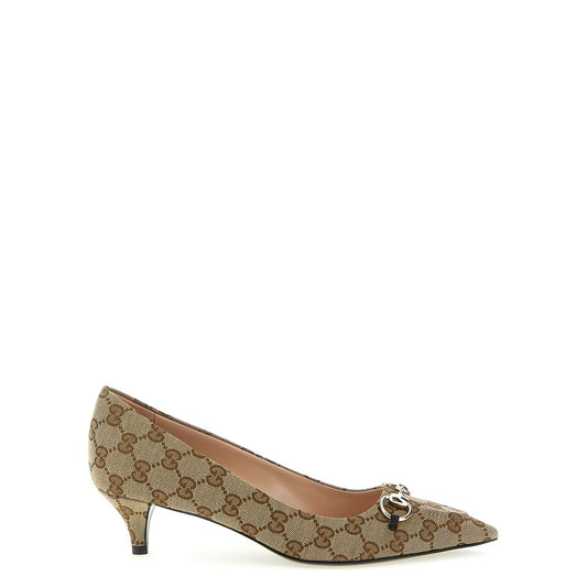 Gucci Beige Polyester Mid Heel Pumps