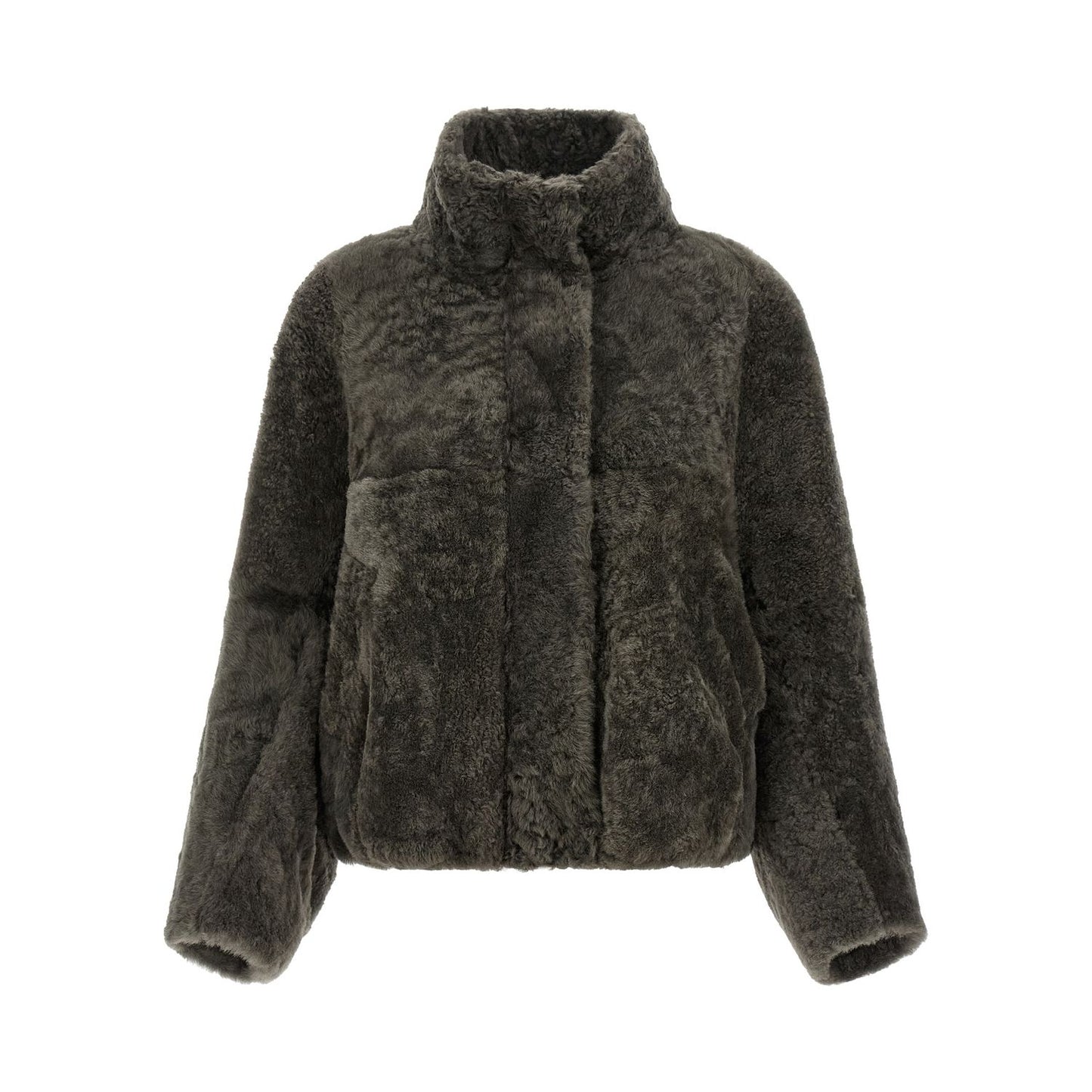 Brunello Cucinelli Gray Lamb Leather Full-Length Jacket