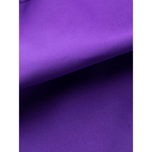 Close-up of violet purple satin fabric from a P.A.R.O.S.H. feather-trim shift dress, highlighting its luxurious texture and color.