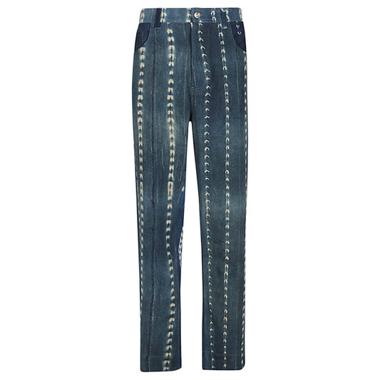 WALES BONNER blue tie-dye denim jeans, wide leg, button and zip closure, with two back pockets, stylish and true to size.
