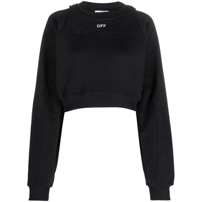 Off White Printed Crop Sweatshirt Topwear
