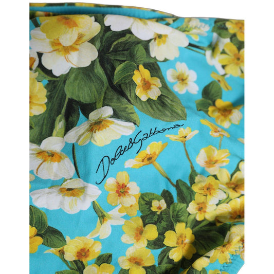 Dolce & Gabbana Blue Floral Print Nylon Beachwear Bikini Bottom