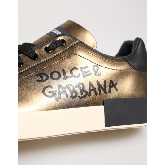 Dolce & Gabbana Gold Portofino Calf Leather Sneakers Shoes