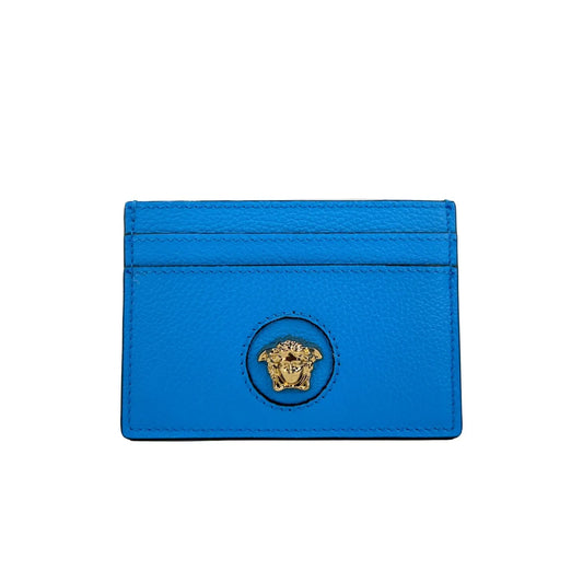 Versace Mini Medusa Blue Grainy Leather Slim Card Case Wallet
