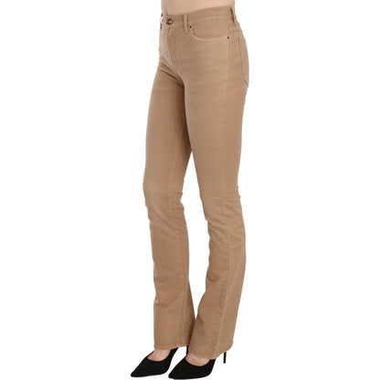 Just Cavalli Brown Cotton Stretch Mid Waist Skinny Trousers Pants