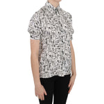 Dolce & Gabbana Trumpet Print Button Front Silk Top Blouse