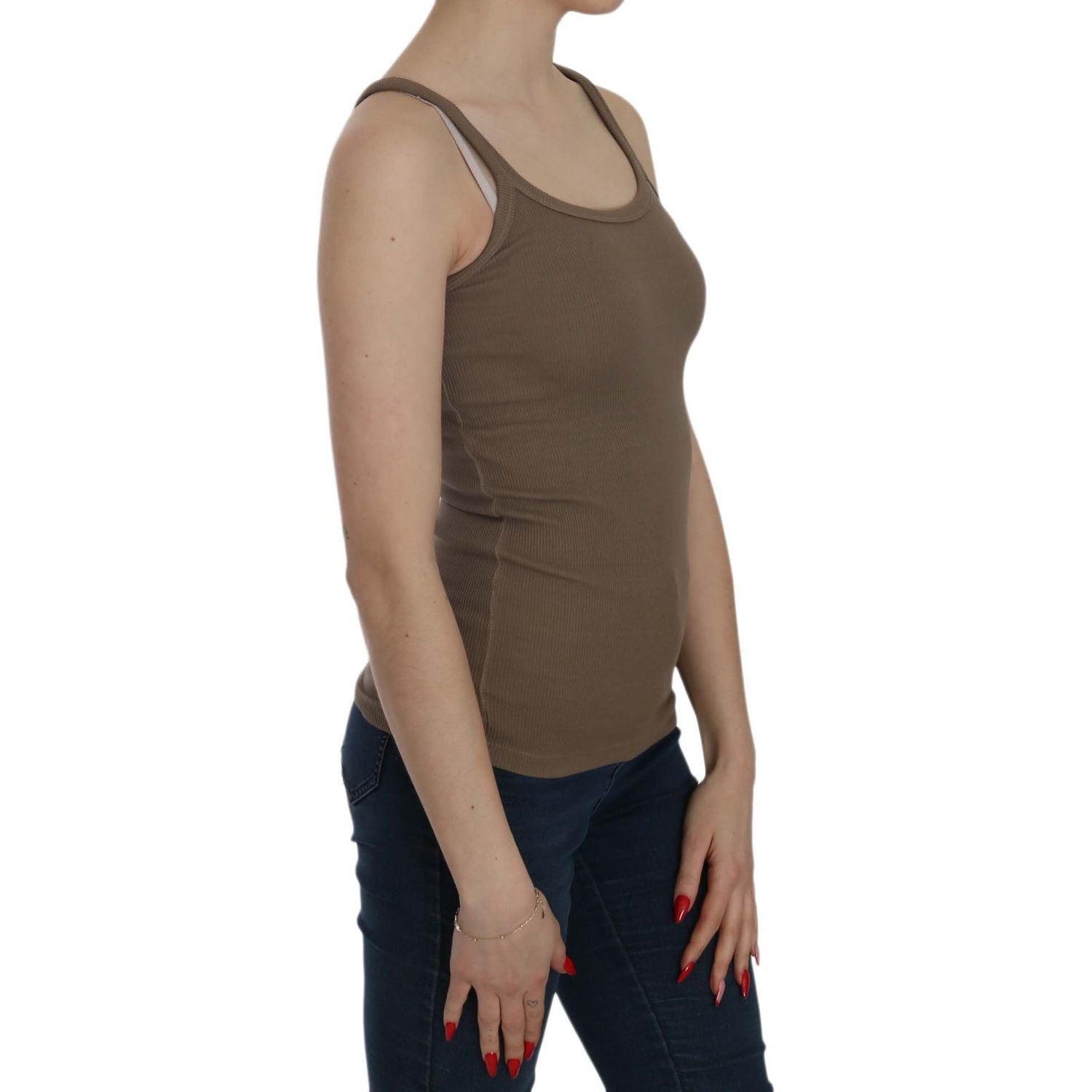 بلوزة قطنية أنيقة بحمالات رفيعة من PINK MEMORIES - أناقة ترابية