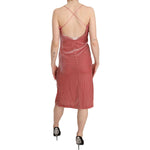 PINKO Pink Lace Spaghetti Strap Side Slit Shift Midi Dress