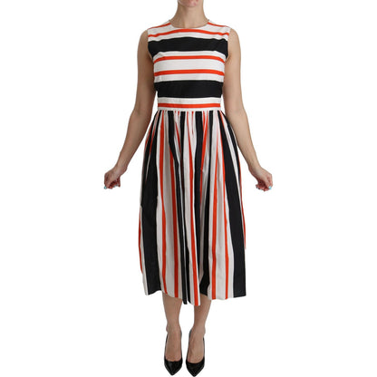 Dolce & Gabbana Multicolor Stripes A-Line Pleated Midi Dress