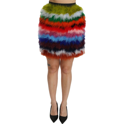 Dolce & Gabbana Red Blue High Waist Mini Feather Skirt