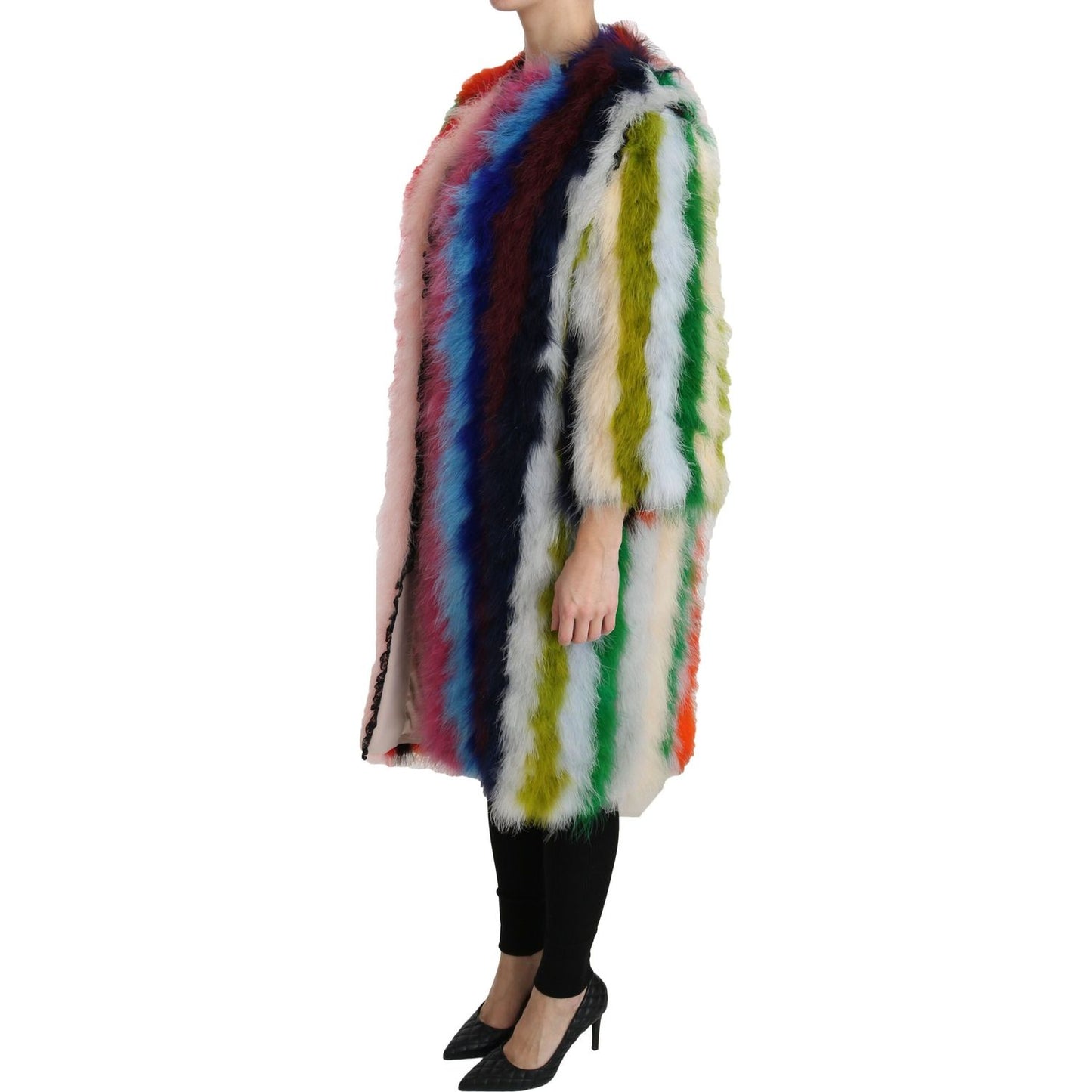 Dolce & Gabbana Multicolor Turkey Feather Cape Fur Coat Coats & Jackets