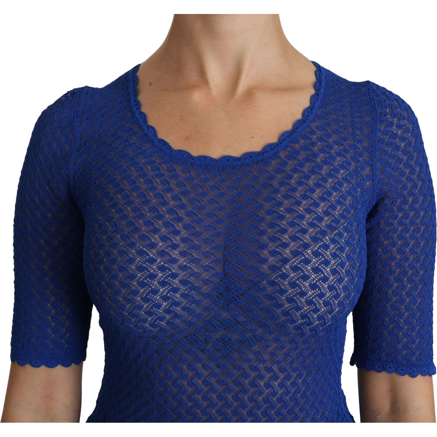 Dolce & Gabbana Blue See Through Round Neck Top Viscose Blouse