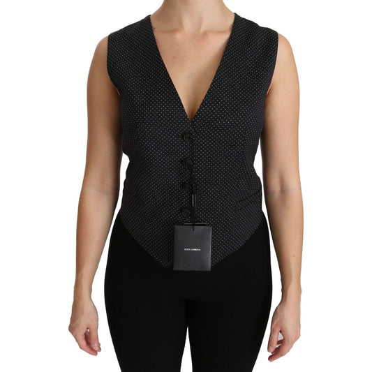 Dolce & Gabbana Chic Black Dotted Wool Blend Sleeveless Vest Dolce & Gabbana Black