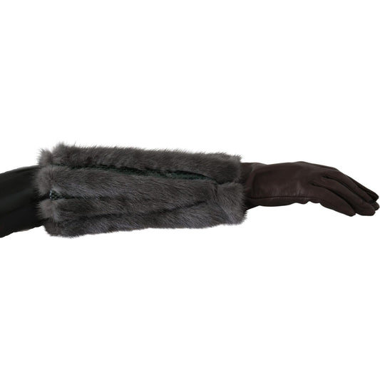 Dolce & Gabbana Elegant Mid-Arm Leather Gloves in Brown Dolce & Gabbana Dark Slate Gray