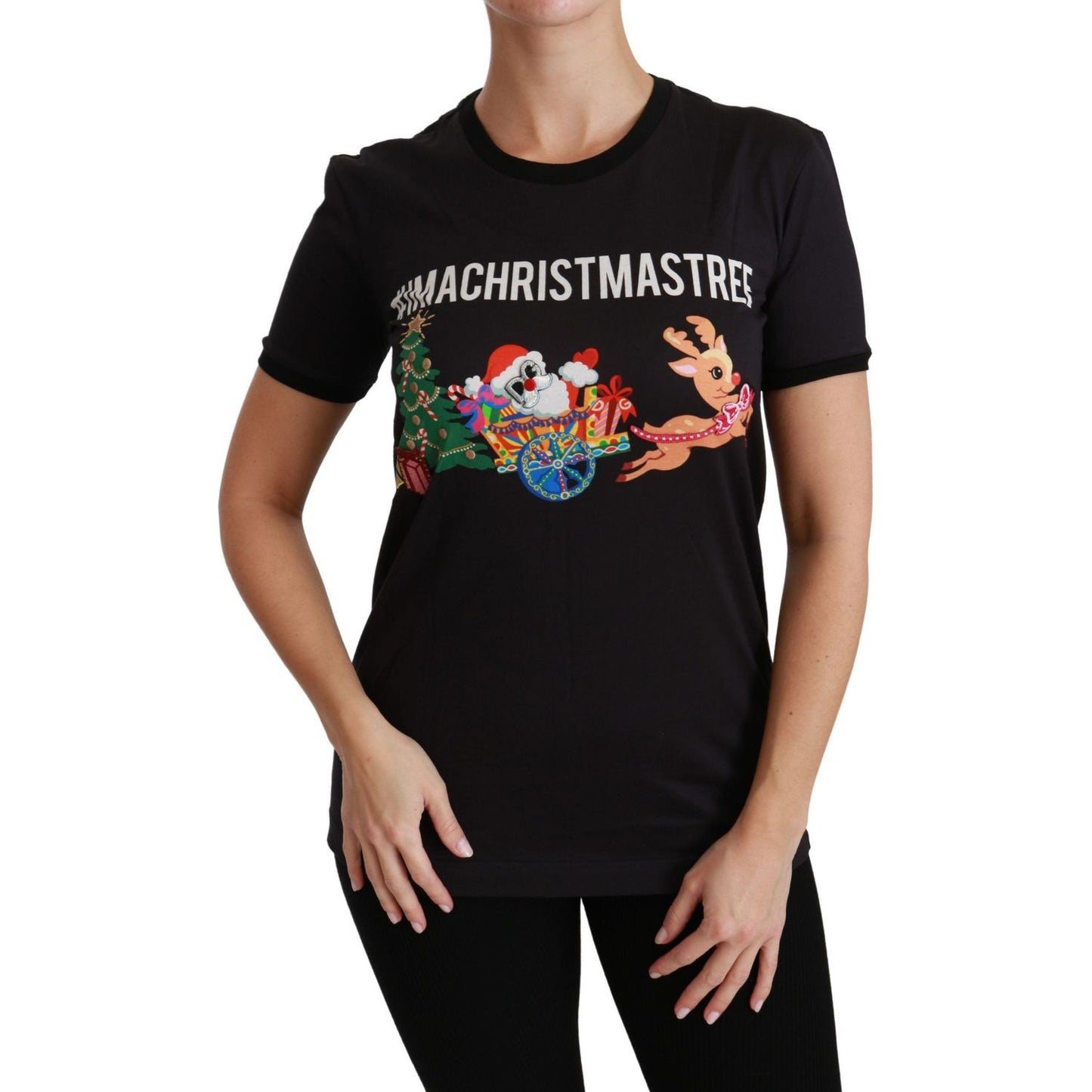 Dolce & Gabbana Black #ImAChristmasTree Crewneck Top T-shirt