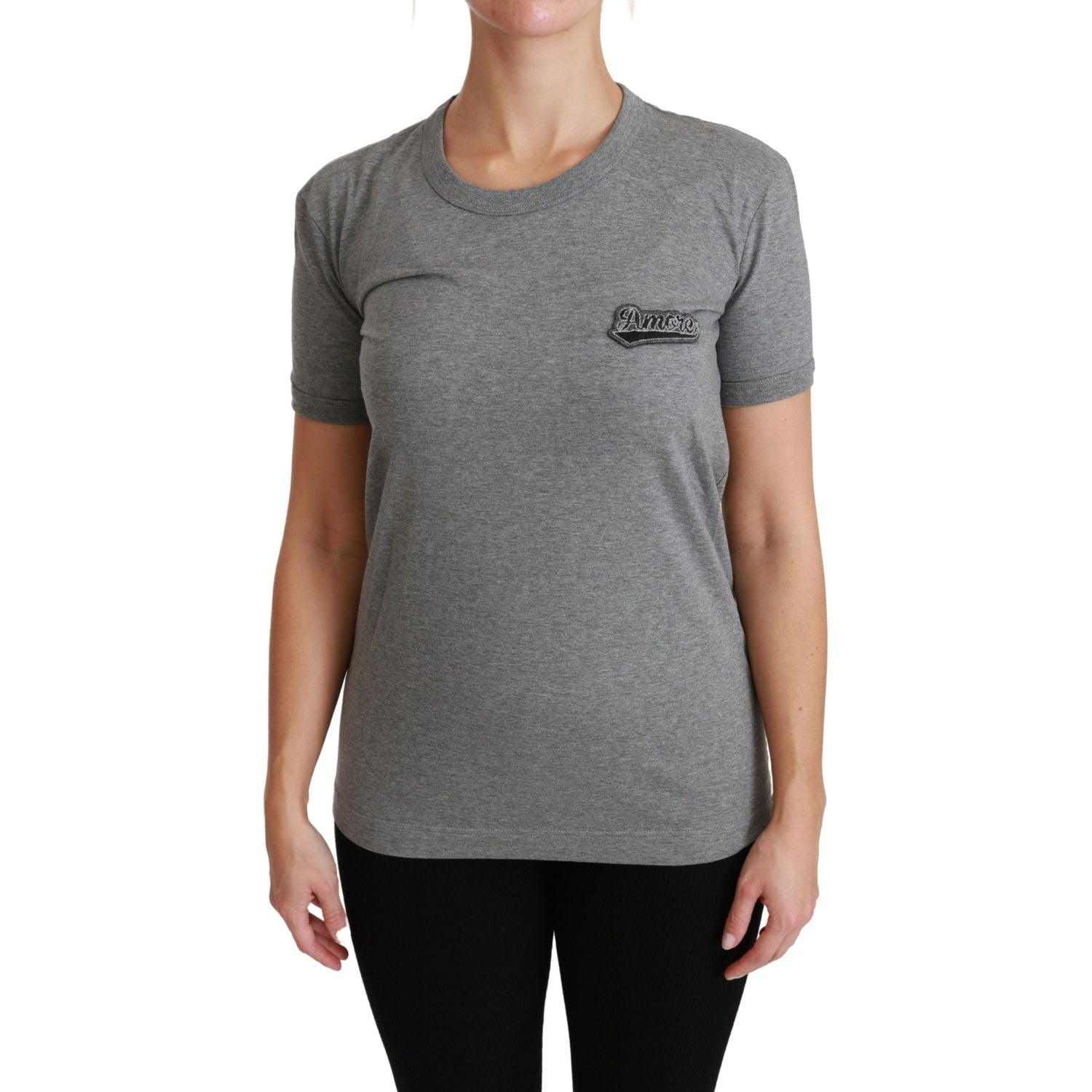 تي شيرت Dolce &amp; Gabbana Chic Grey Amore Patch Crewneck
