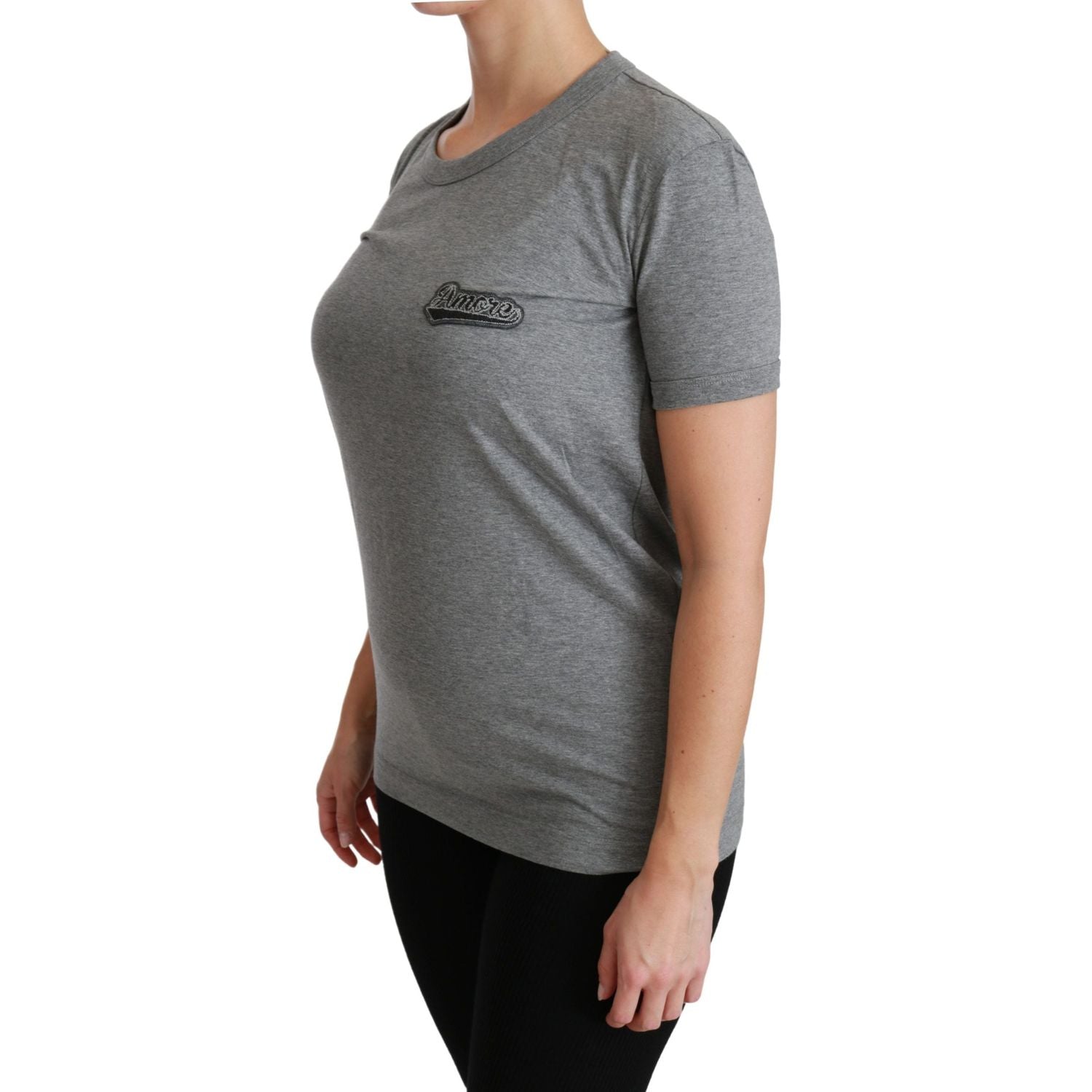 تي شيرت Dolce &amp; Gabbana Chic Grey Amore Patch Crewneck