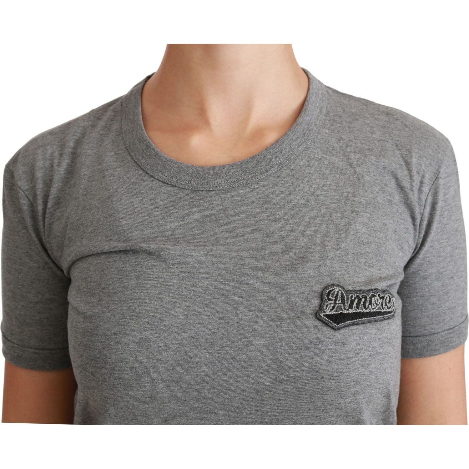تي شيرت Dolce &amp; Gabbana Chic Grey Amore Patch Crewneck