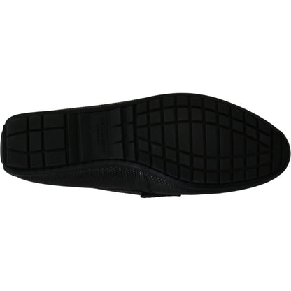 Dolce & Gabbana Black Lizard Leather Flat Loafers Shoes