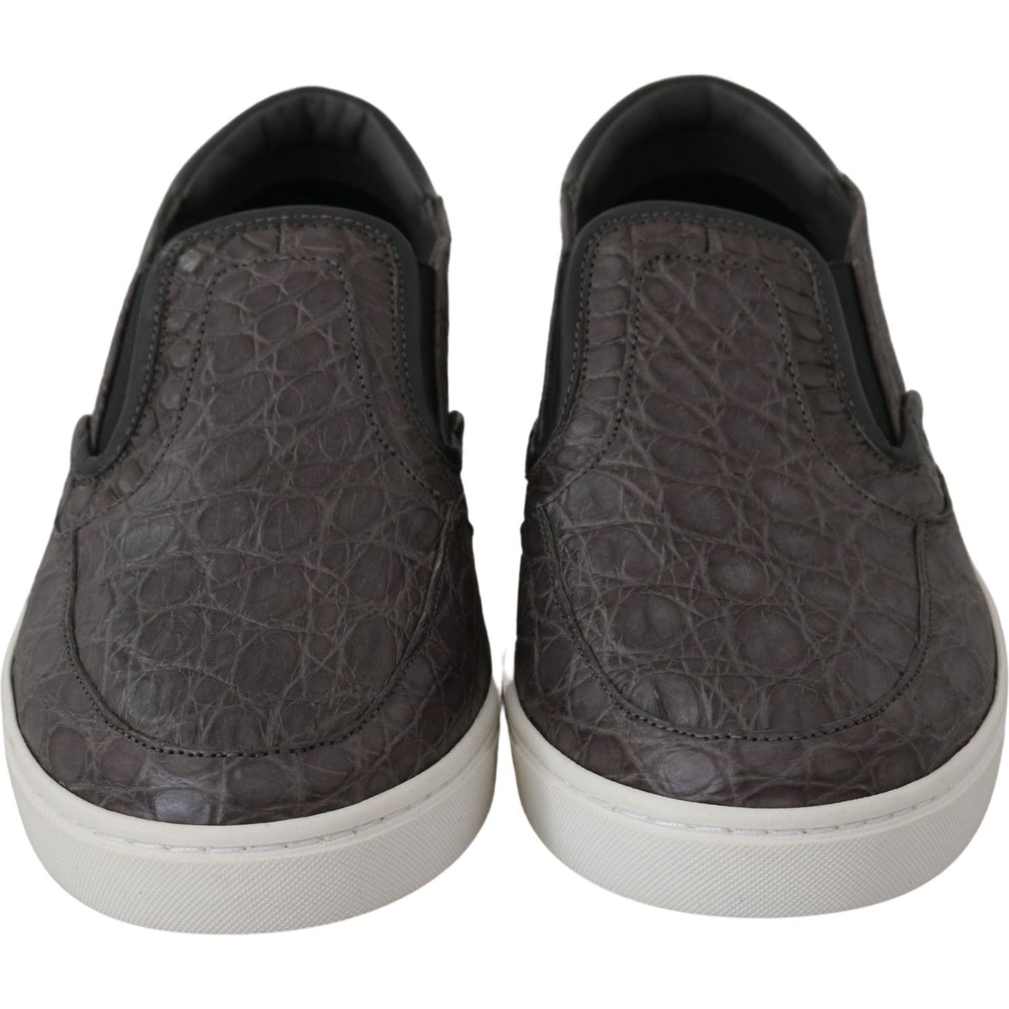 Dolce & Gabbana Gray Leather Flat Caiman Mens Loafers Shoes MV2676-39