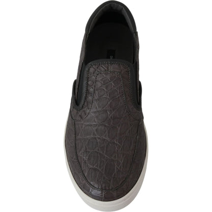 Dolce & Gabbana Gray Leather Flat Caiman Mens Loafers Shoes