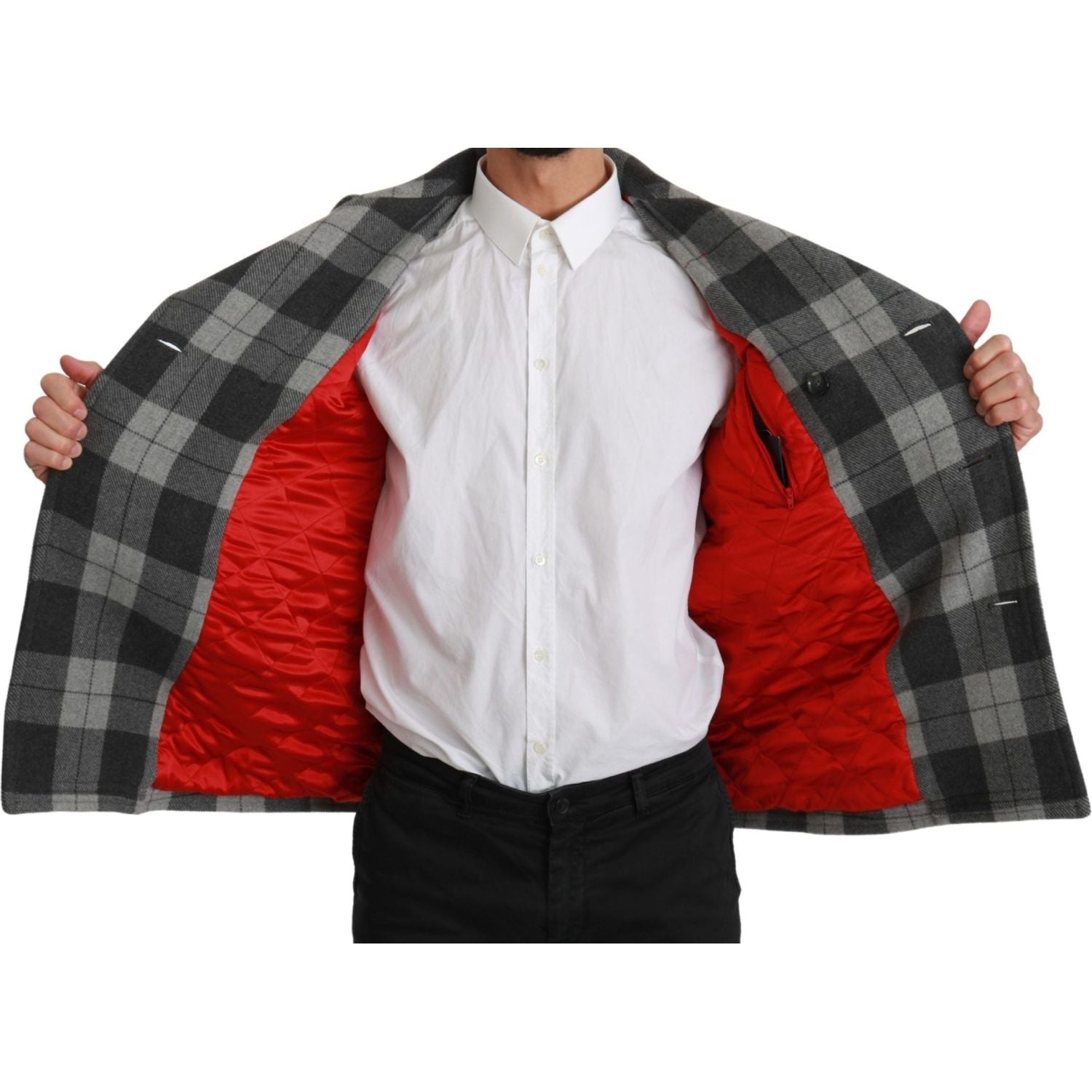 معطف دولتشي آند غابانا الأنيق ذو الصدر المزدوج منقوش باللون الرمادي