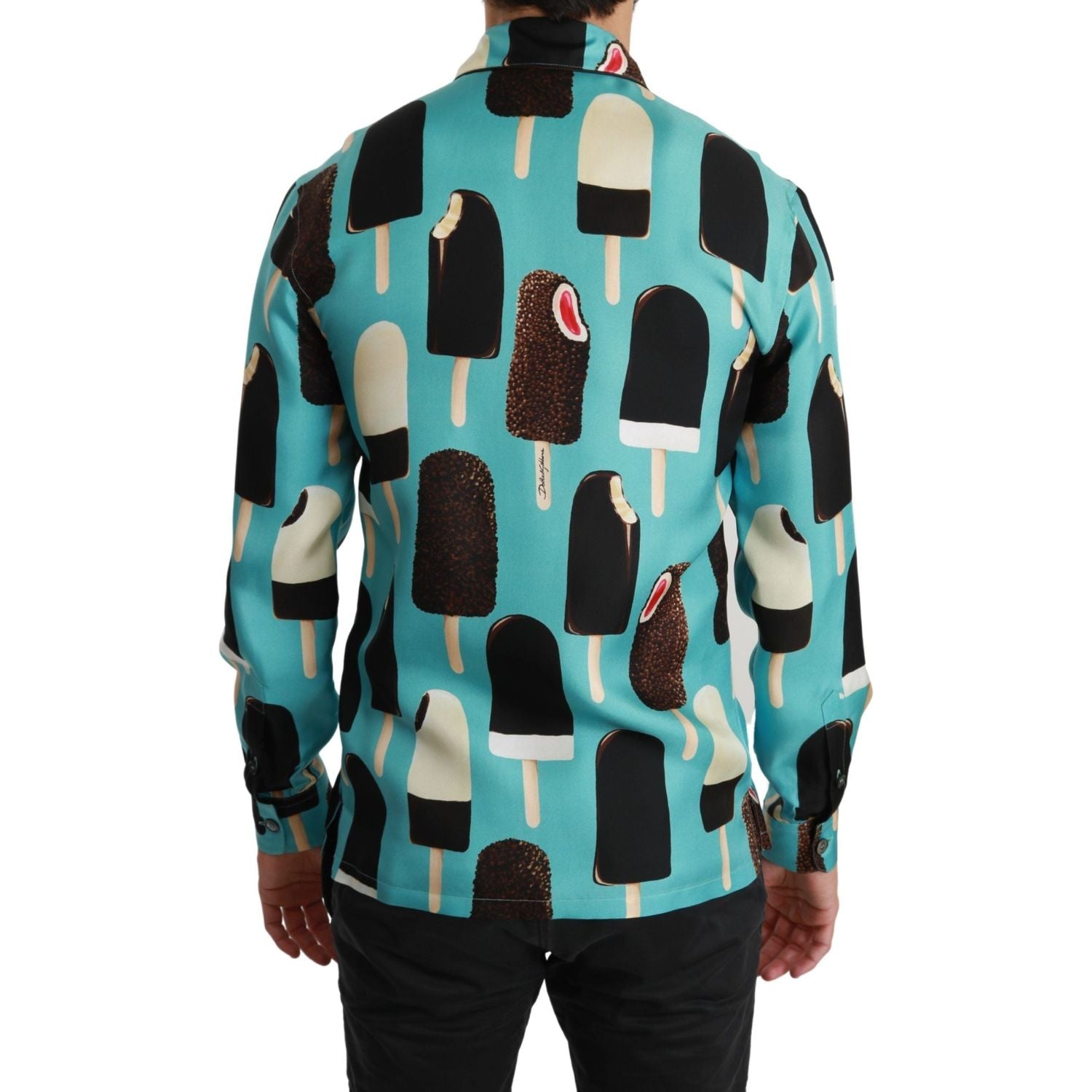 قميص دولتشي آند غابانا الحصري بطبعة الآيس كريم من مزيج الحرير