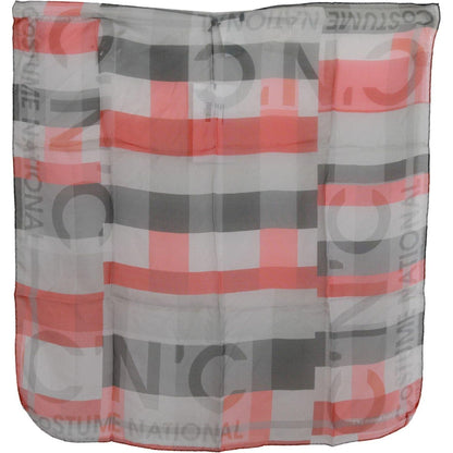 Costume National Red 100% Silk Branded Gray Scarf