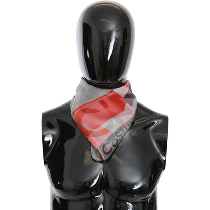 Costume National Red 100% Silk Branded Gray Scarf