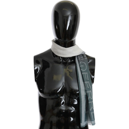 GF Ferre Gray Wool Viscose Foulard Patterned Branded Scarf