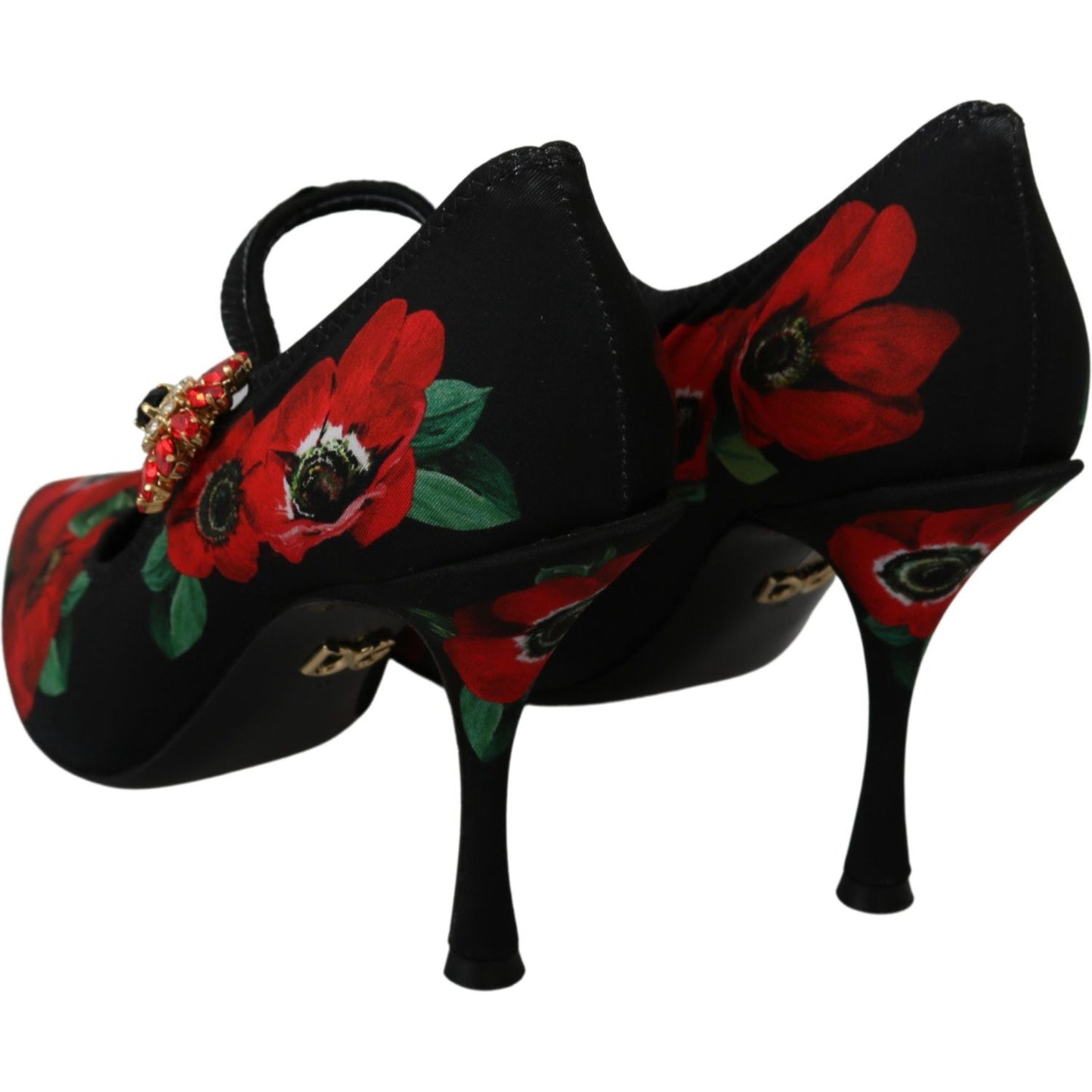 Dolce & Gabbana Black Red Floral Mary Janes Pumps Shoes Shoes