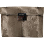 Dolce & Gabbana Beige Velvet Croco-Print Leather Briefcase Clutch Clutch Dolce & Gabbana Dim Gray