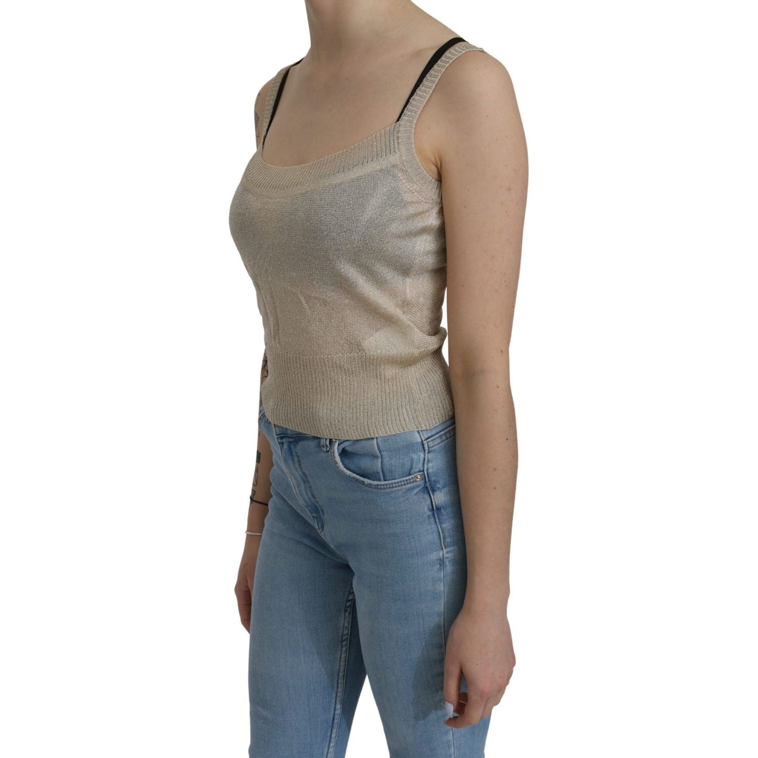 BYBLOS - تانك أنيق باللون البيج بدون أكمام وحزام رفيع