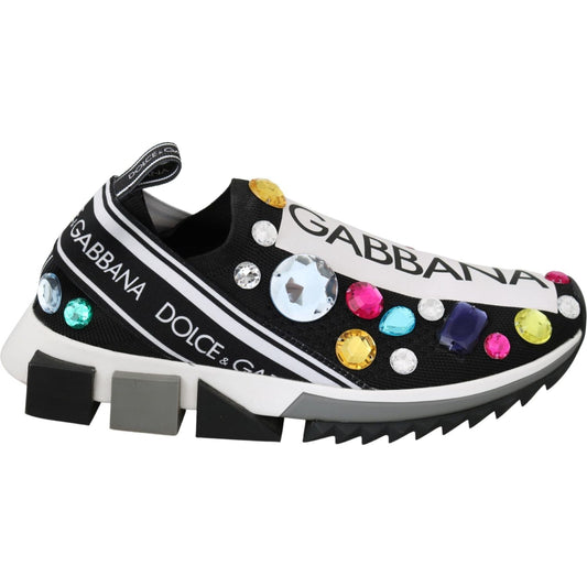 Dolce & Gabbana Black Crystal-Embellished Low Top Sneakers Dolce & Gabbana Light Gray