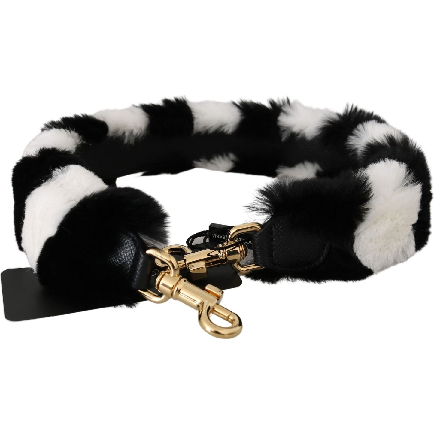 Dolce & Gabbana Black White Lapin Fur Accessory Shoulder Strap