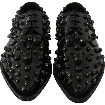 Dolce & Gabbana Black Leather Crystals Dress Broque Shoes