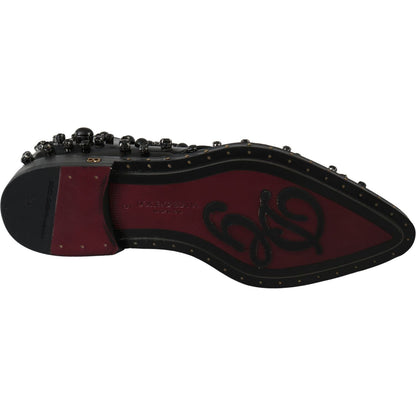 Dolce & Gabbana Black Leather Crystals Dress Broque Shoes